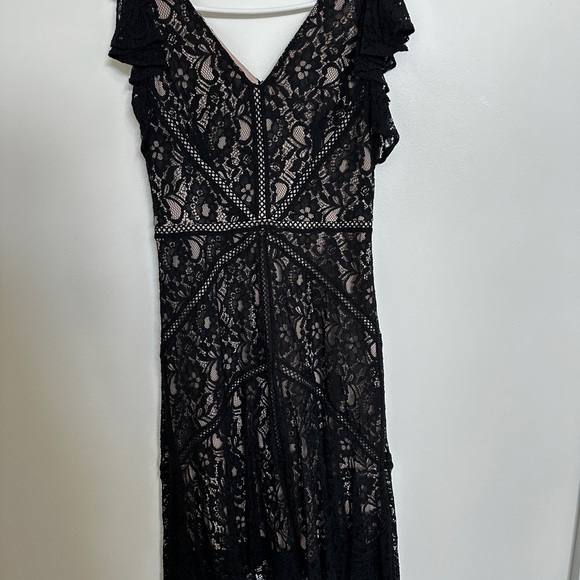 Taylor Black and Tan High Low Cocktail Dress - Picture 4 of 6